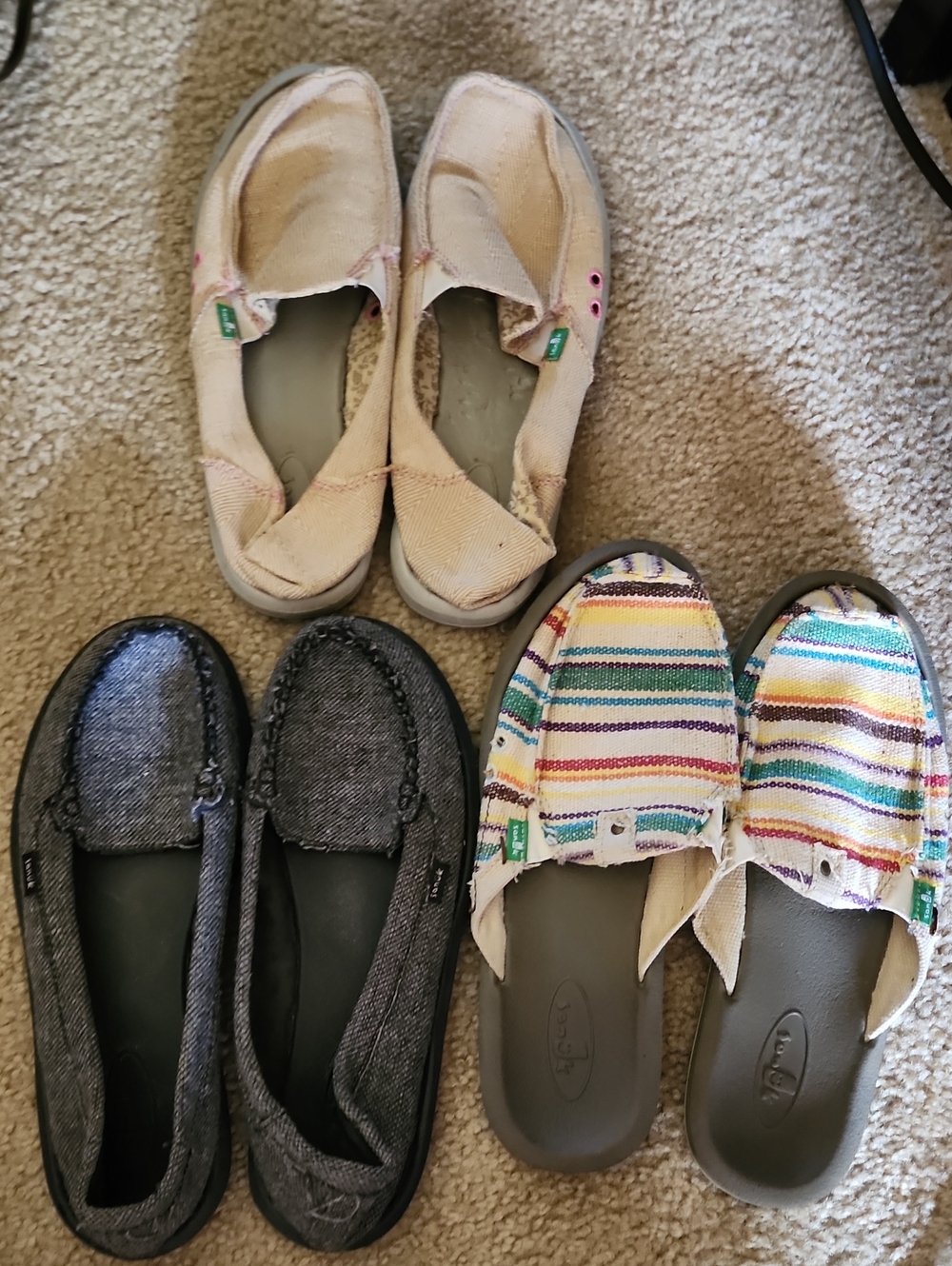 Sanuk Moccasin Bundle — Pink/cream,  Gray, and Multicolor Stripe